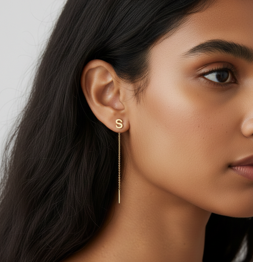 Custom Initial Letter Threader Earrings