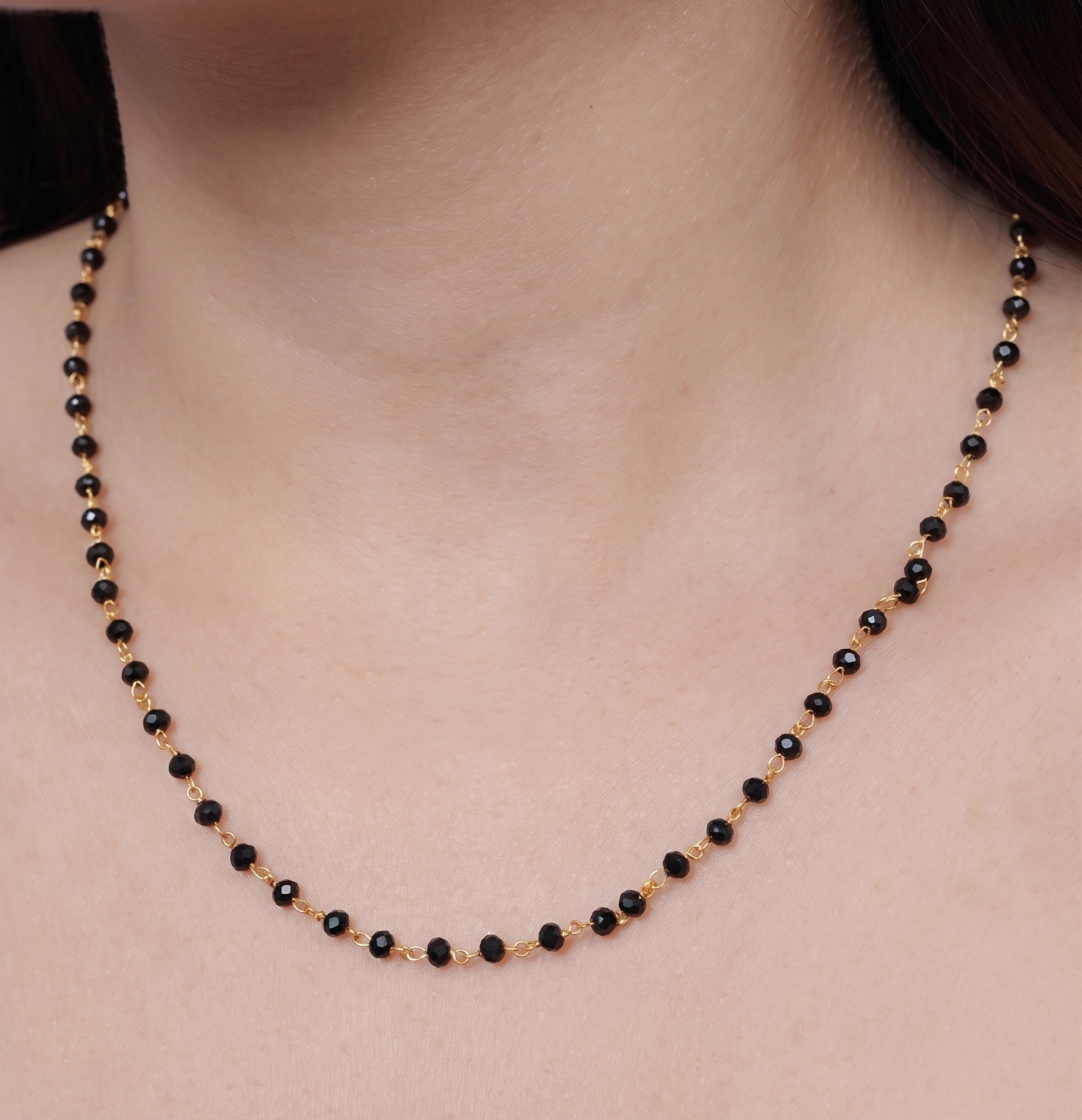 Minimal Black Bead Protection Necklace with Gold Links