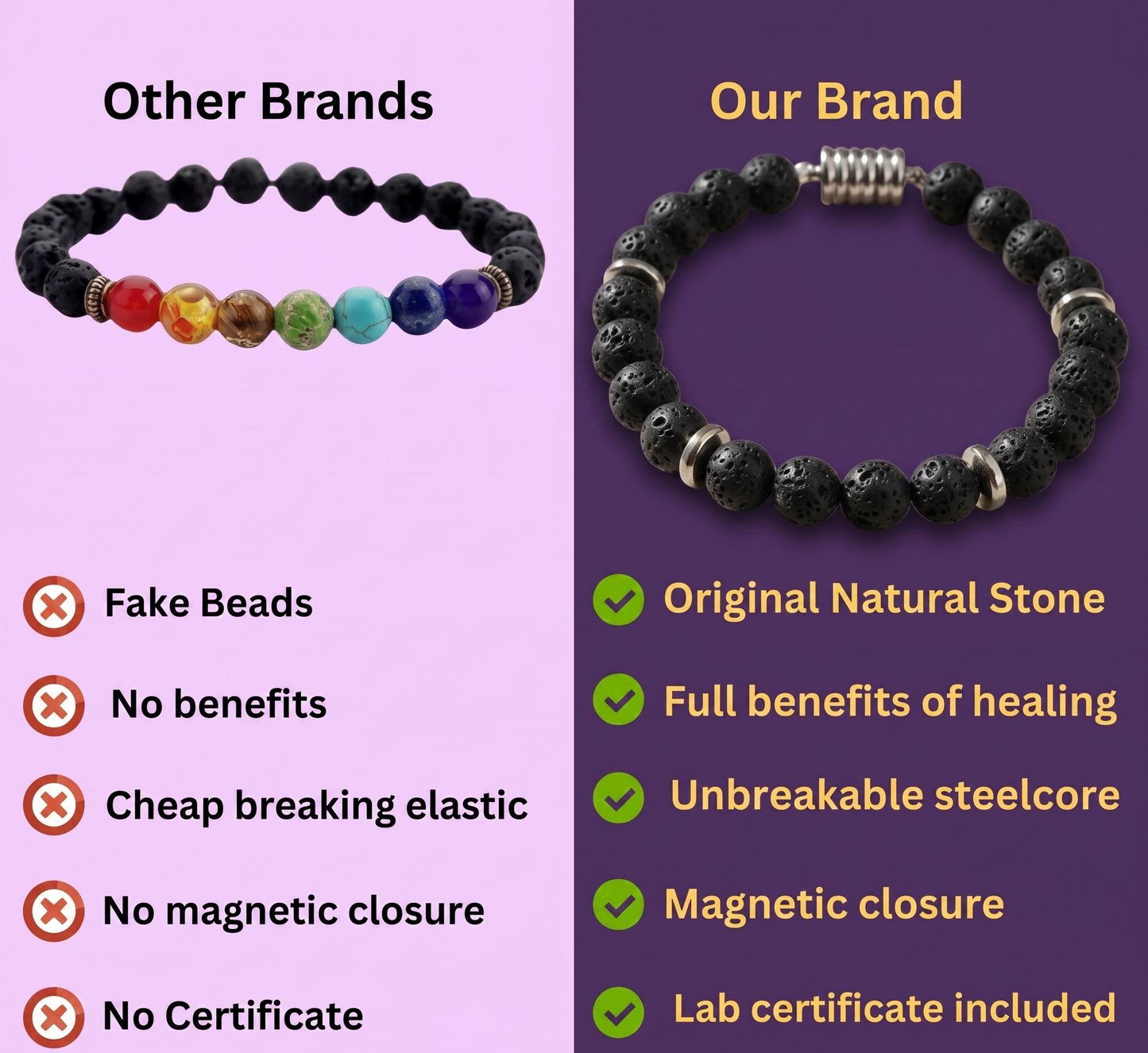 Lava Stone Bracelet with Magnetic Clasp - Unisex