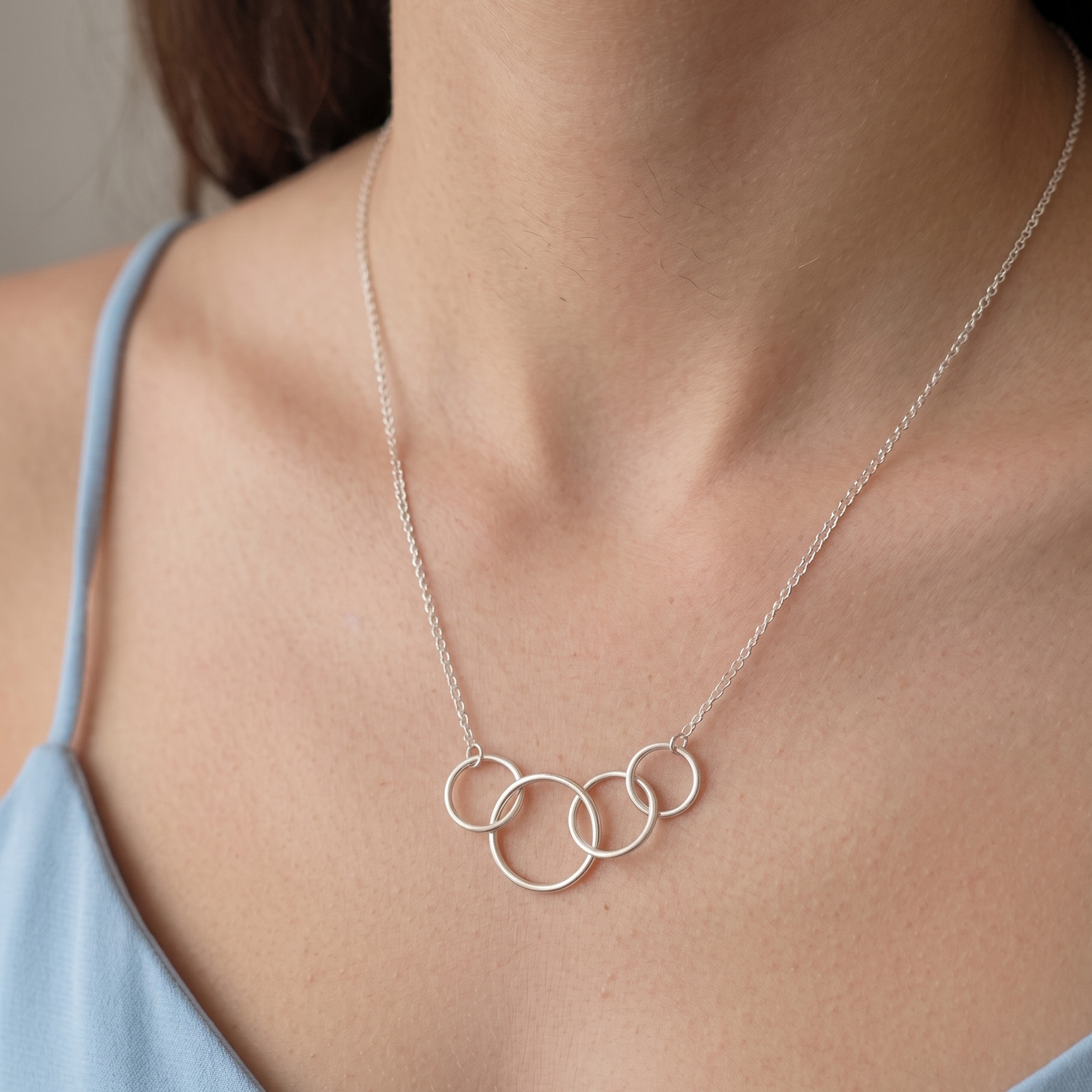 Silver Finish Four Linked Circle Necklace