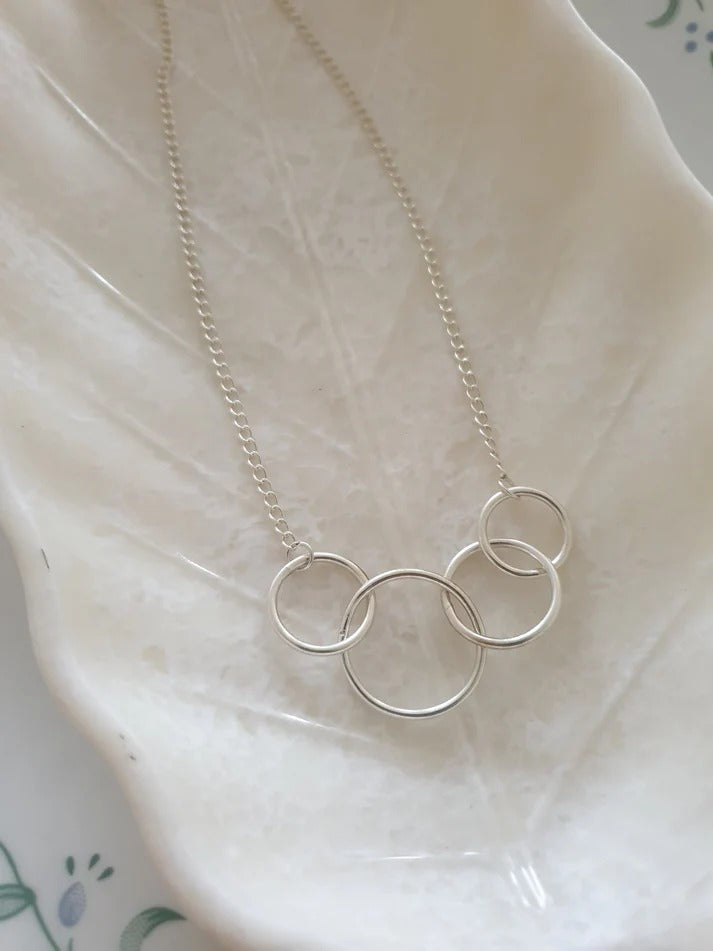 Silver Finish Four Linked Circle Necklace