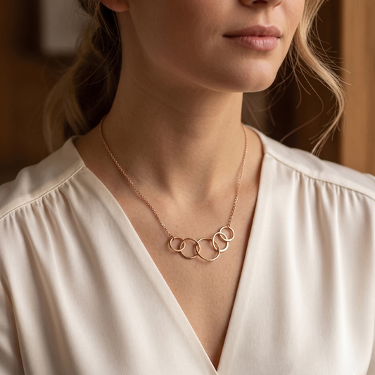 Rose Gold Five Linked Circle Necklace