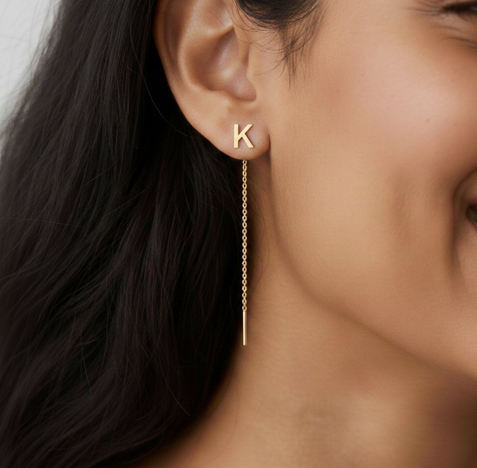 Custom Initial Letter Threader Earrings