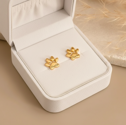 Dainty Engraved Paw Name Earrings