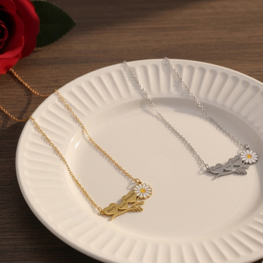 Custom Daisy Name Initial Heart Necklace