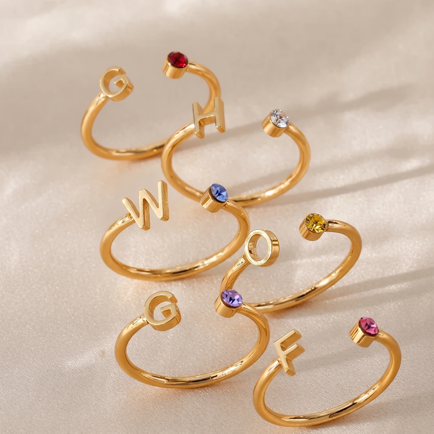 Birthstone Initial Personalised Ring
