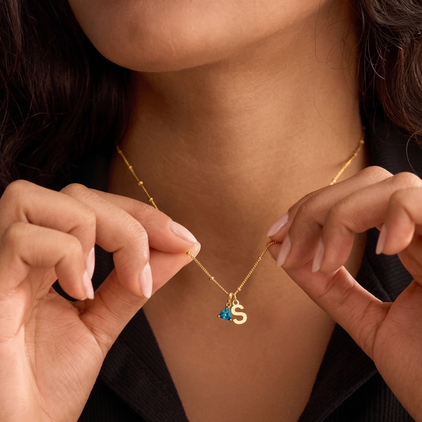 Initial Necklace with Birthstone Charm