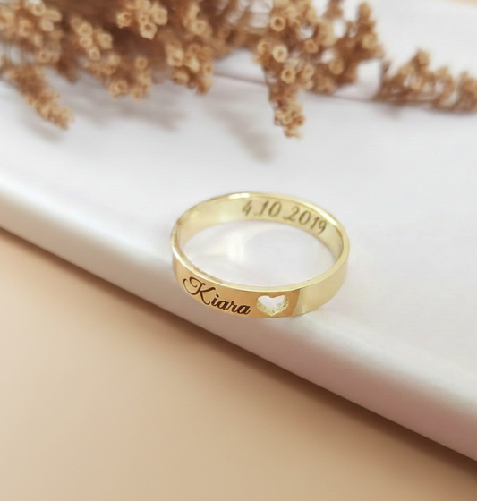 Engraved Name and Date Message Ring
