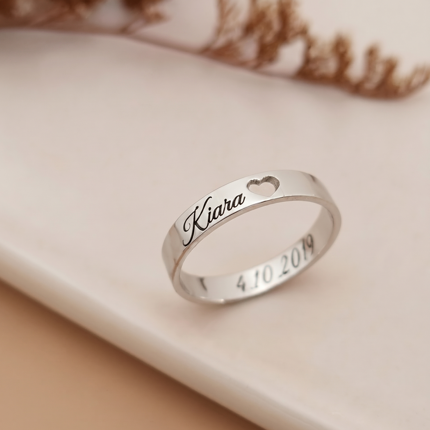 Engraved Name and Date Message Ring