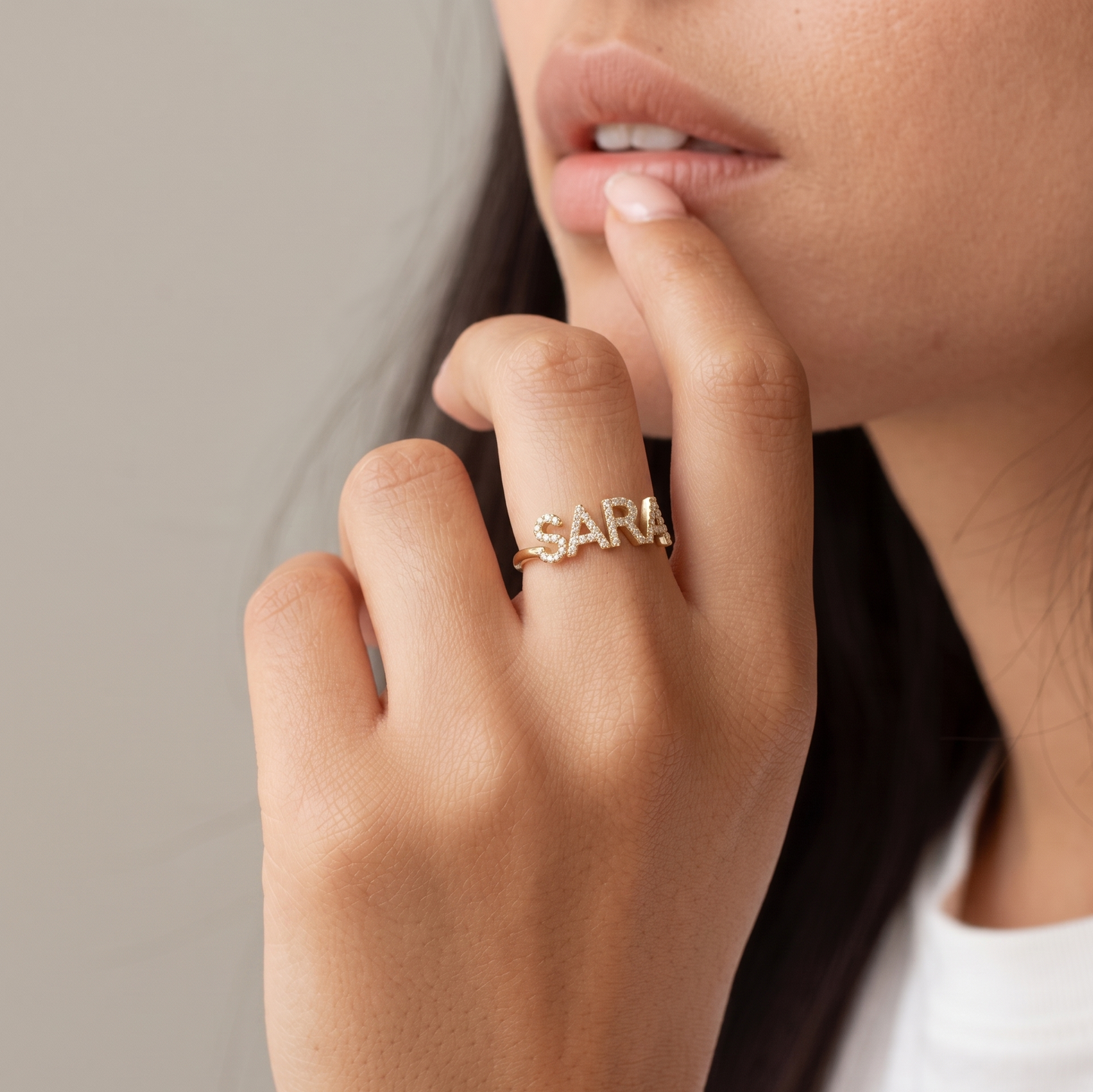 Diamond Like Custom Name Ring