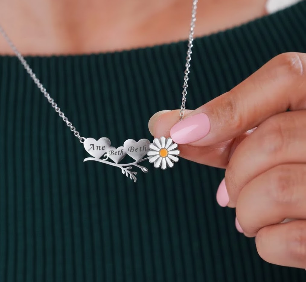 Custom Daisy Name/ Initial Heart Necklace