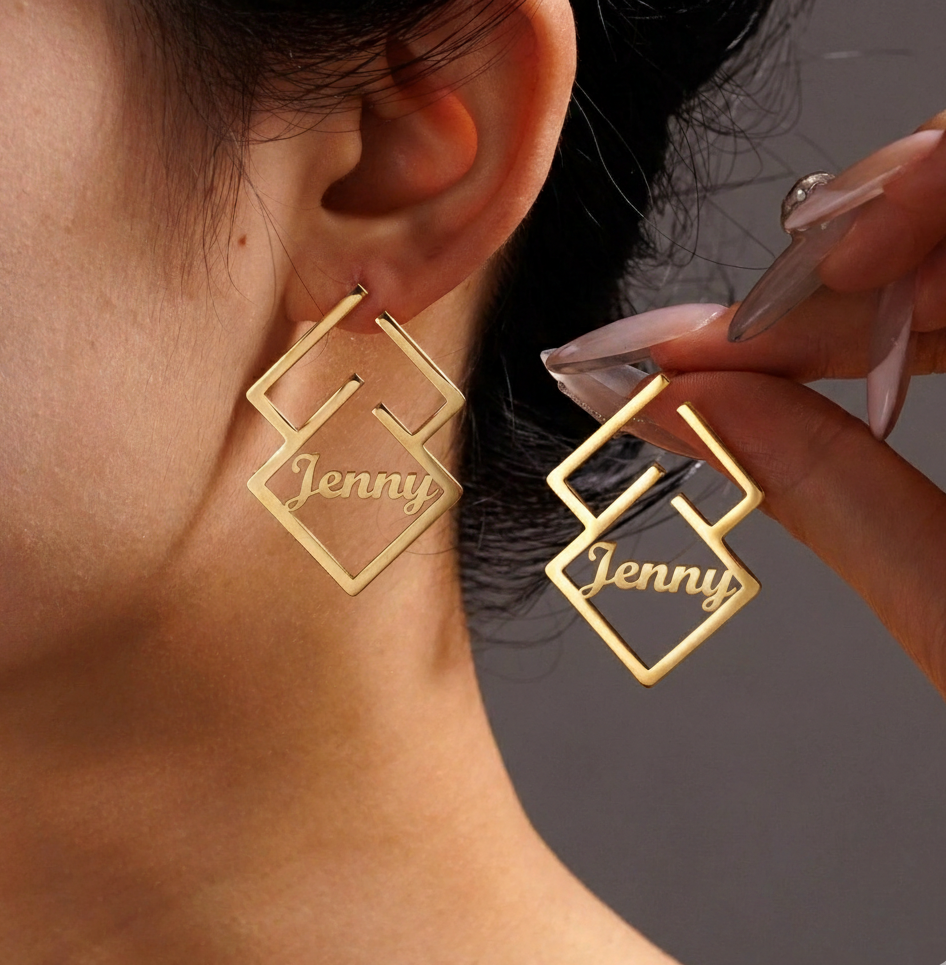 Custom Geometric Name Earrings
