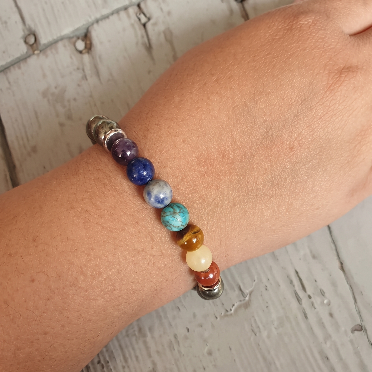 Money Magnet Pyrite 7 Chakra Natural Stone Bracelet