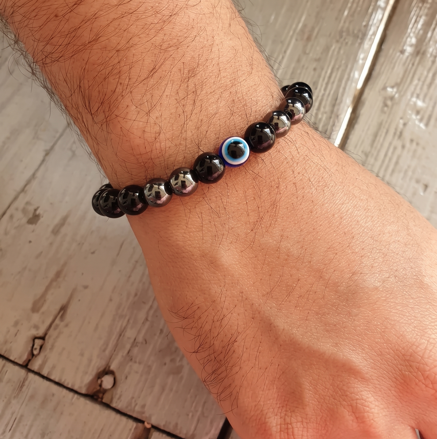 Protective Evil Eye Hematite Natural Stone Bracelet