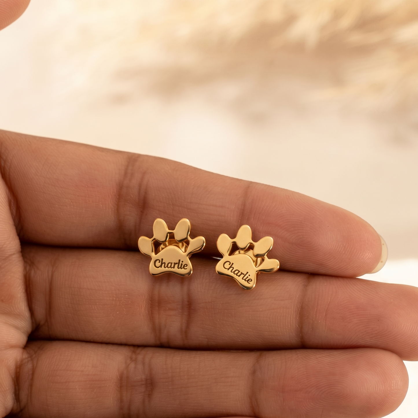 Dainty Engraved Paw Name Studs