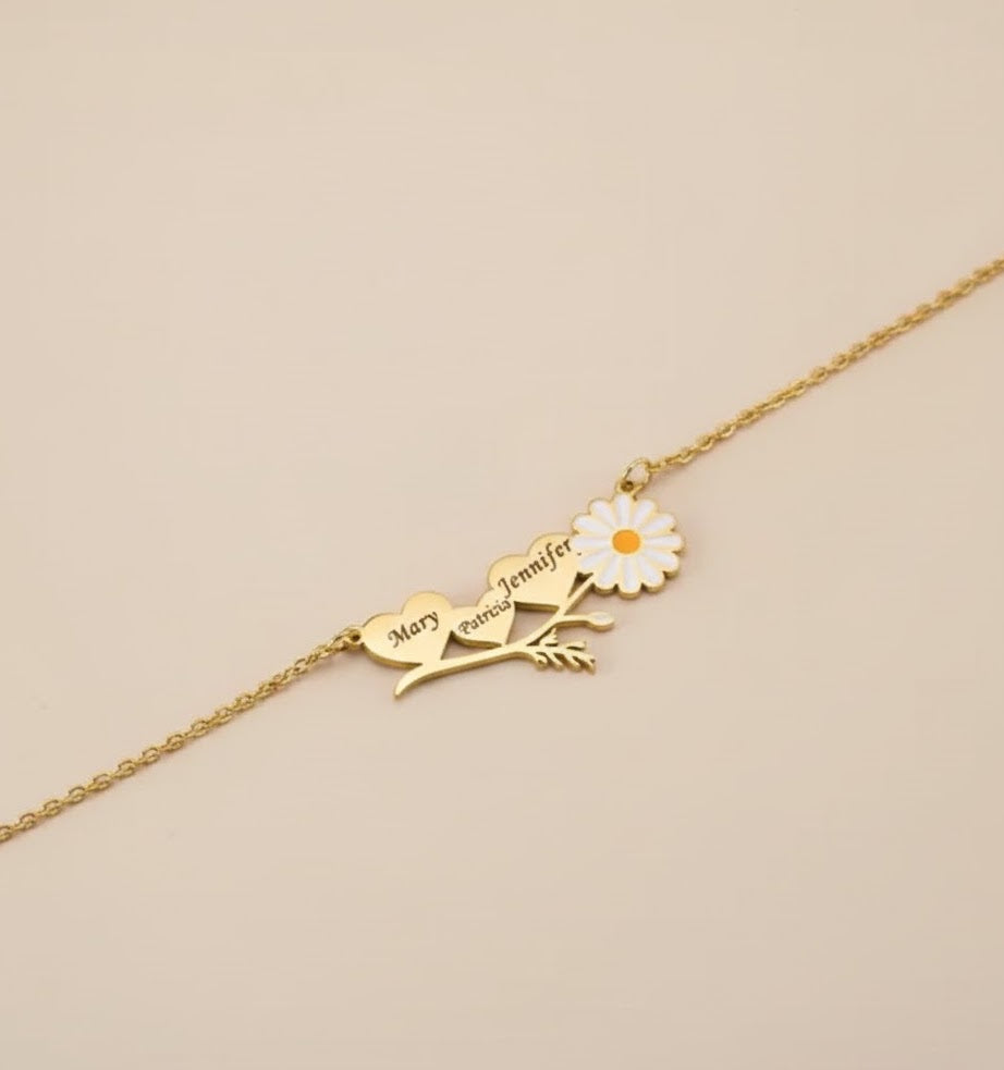 Custom Daisy Name/ Initial Heart Necklace