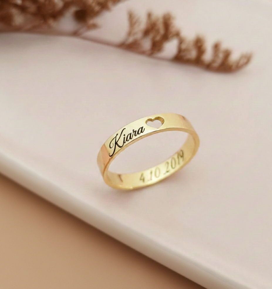 Engraved Name and Date Message Ring