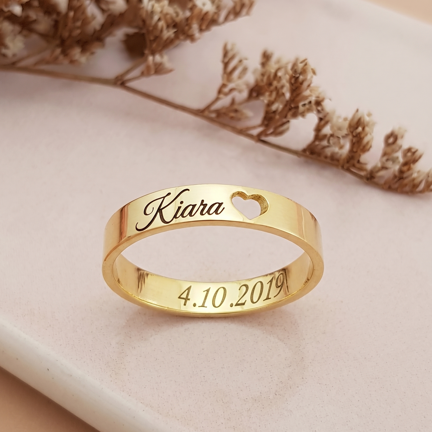 Engraved Name and Date Message Ring