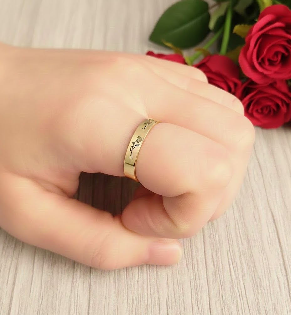 Custom Birth Flower and Name Ring