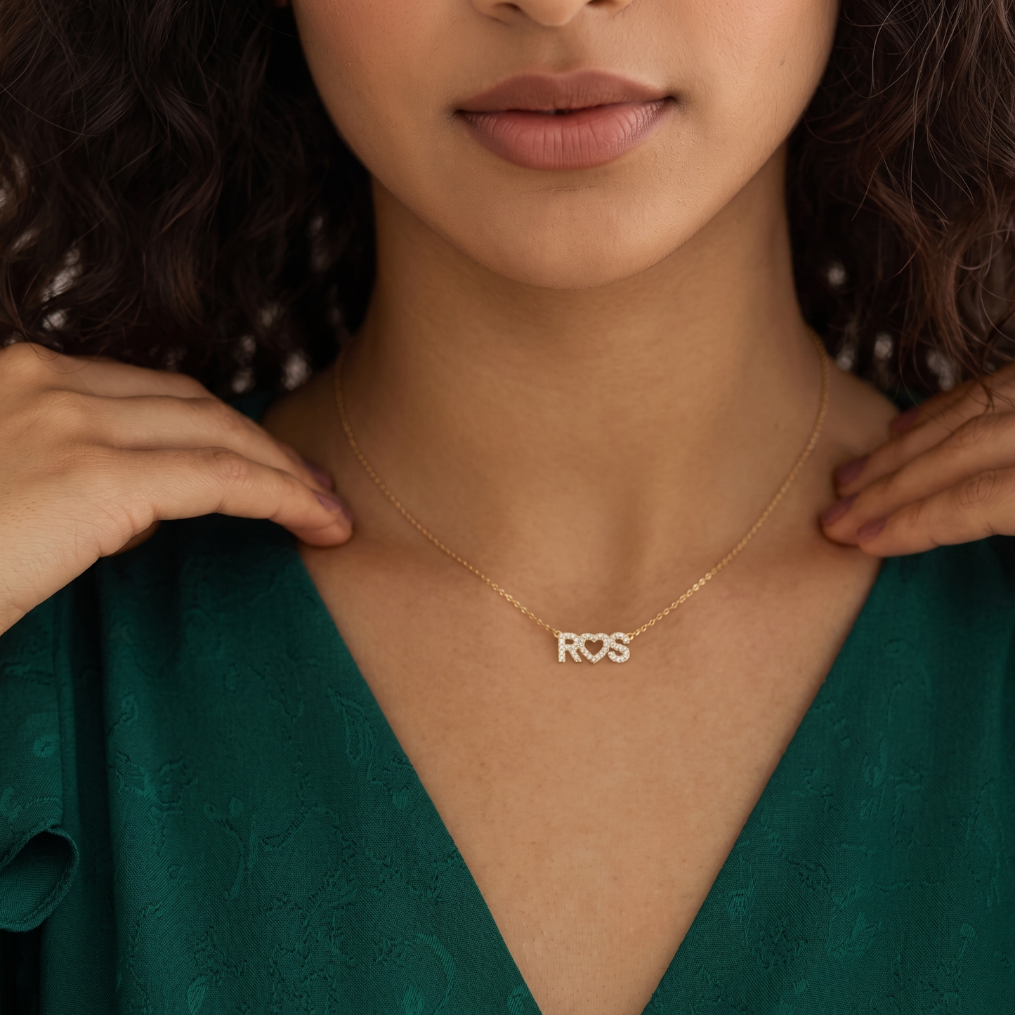 Custom Heart Diamond Link Initial Necklace