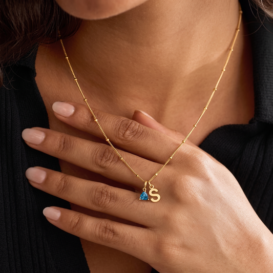 Initial Necklace with Birthstone Charm