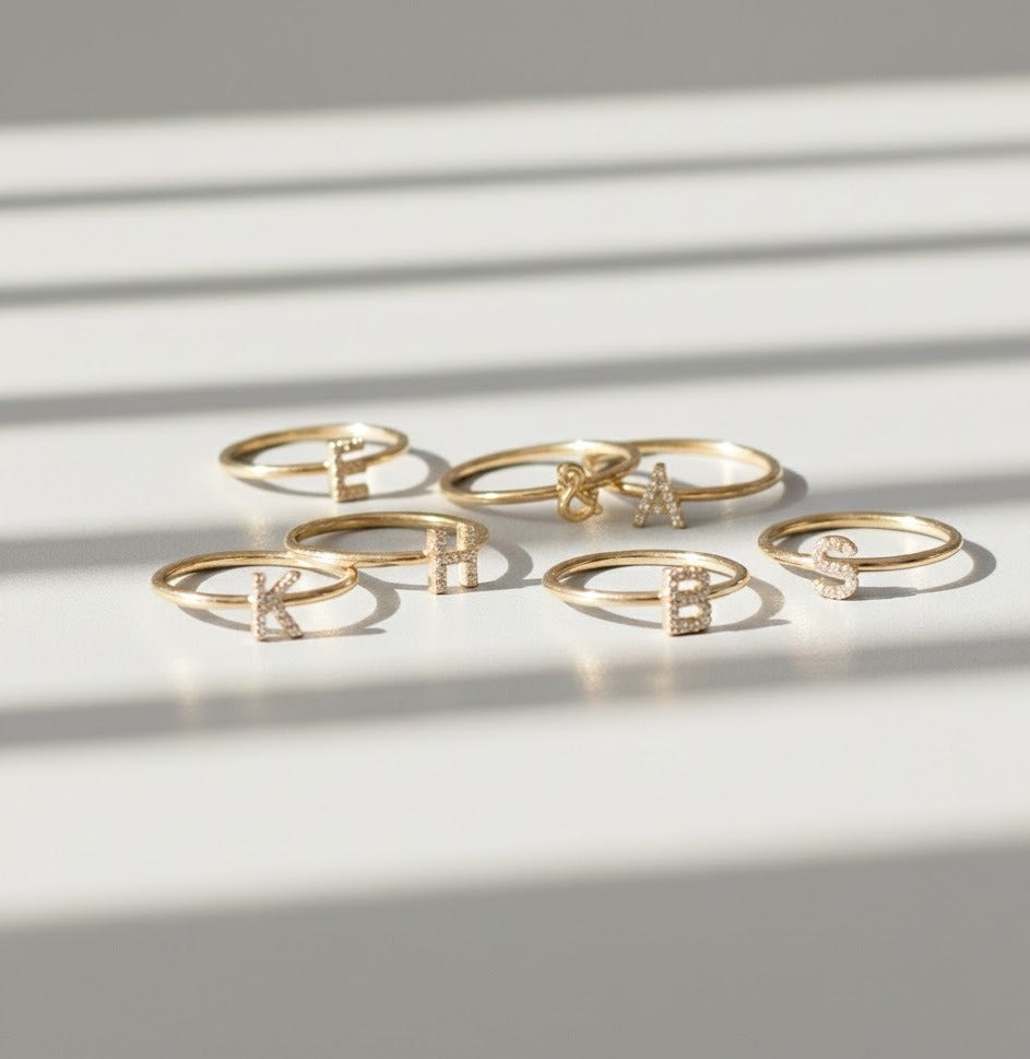 Diamond Like Initial Alphabet Ring