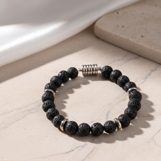 Lava Stone Bracelet with Magnetic Clasp - Unisex