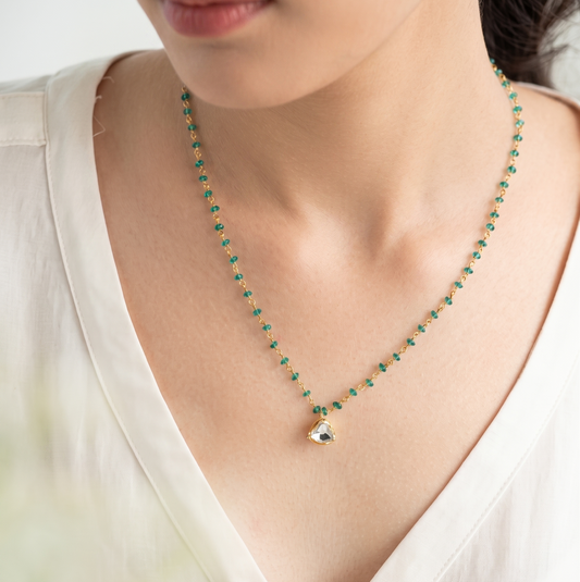 Green Beaded Kundan Pendant Necklace