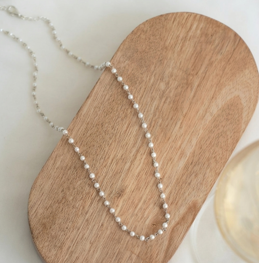 Silver Tone Minimal Pearl Necklace