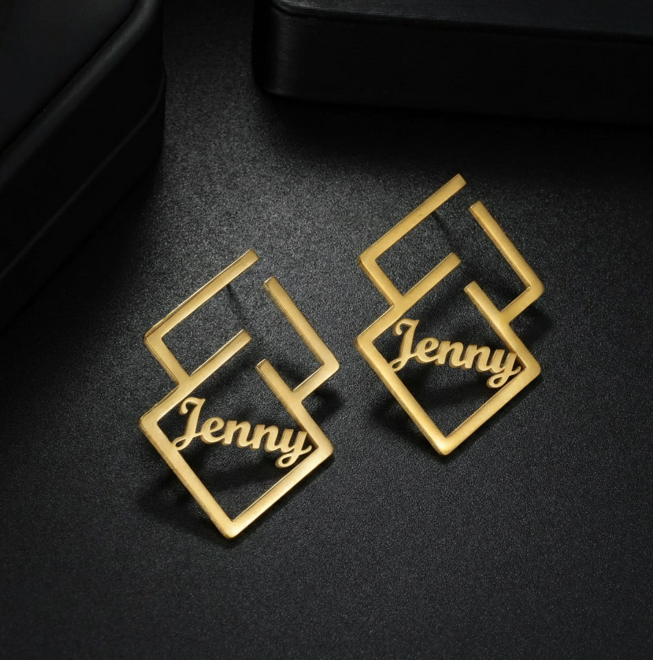 Custom Geometric Name Earrings