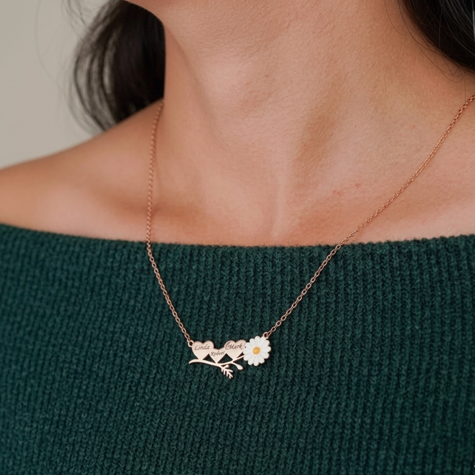 Custom Daisy Name Initial Heart Necklace