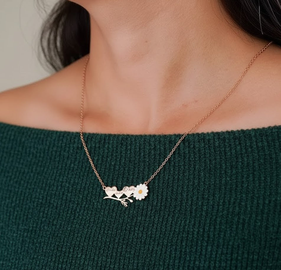 Custom Daisy Name/ Initial Heart Necklace