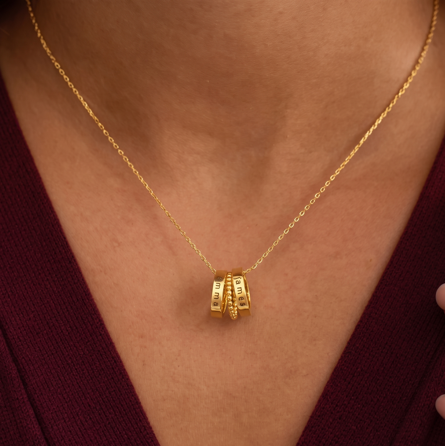 Personalised Couple Friends Name Rings Necklace