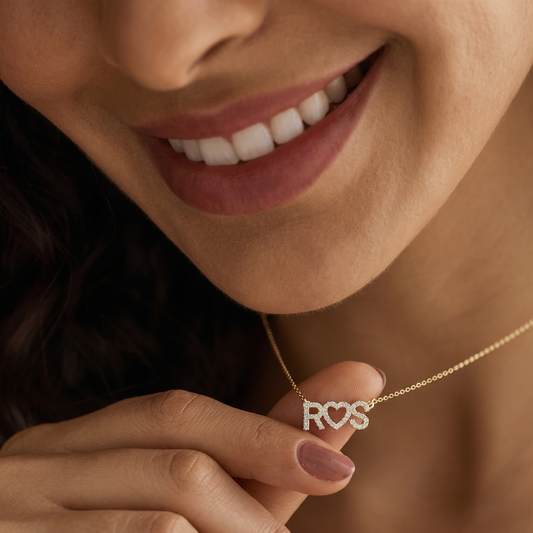 Custom Heart Diamond Link Initial Necklace