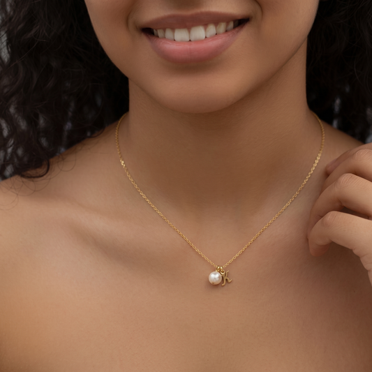 Minimal Pearl Initial Pendant Necklace