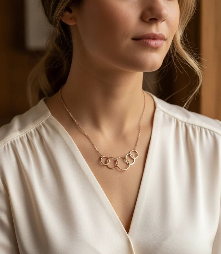 Rose Gold Five Linked Circle Necklace