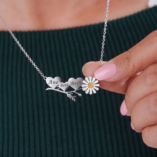 Custom Daisy Name Initial Heart Necklace