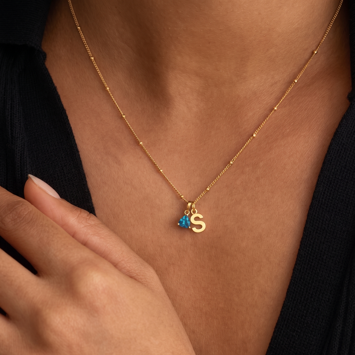 Initial Necklace with Birthstone Charm