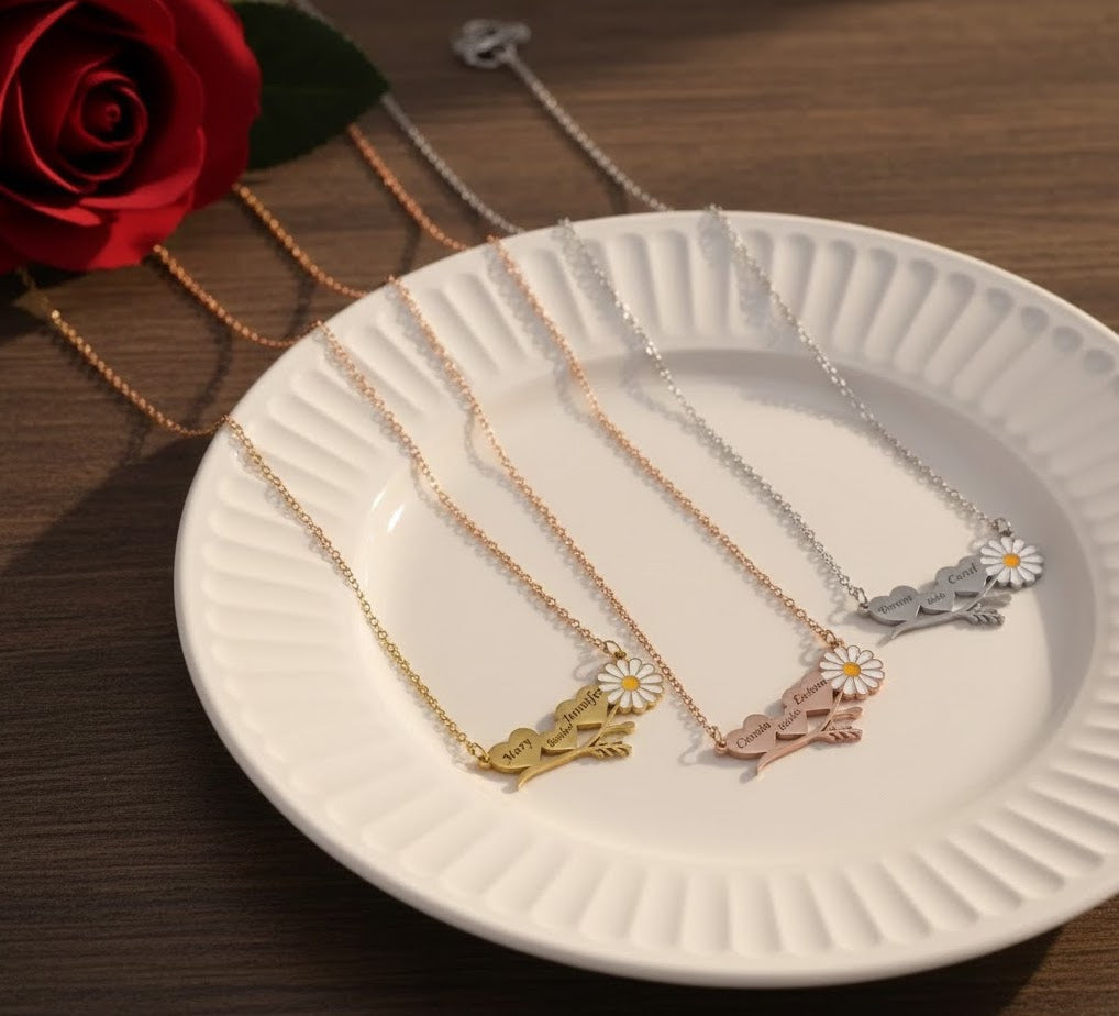 Custom Daisy Name/ Initial Heart Necklace
