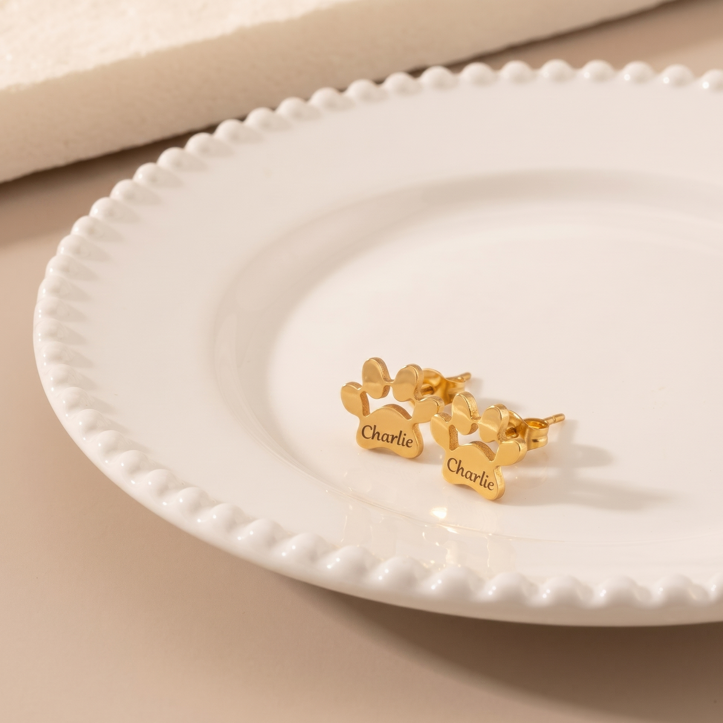 Dainty Engraved Paw Name Studs