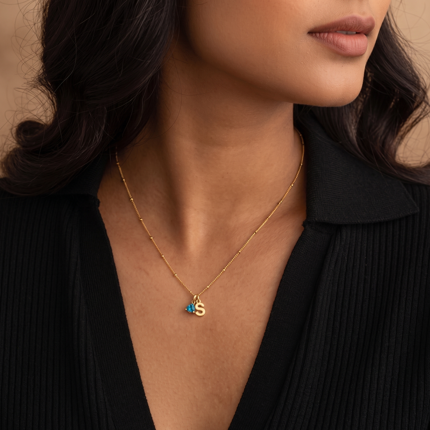 Initial Necklace with Birthstone Charm