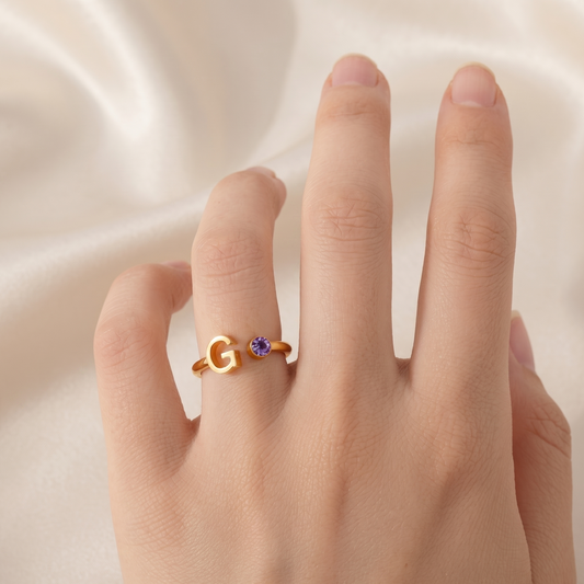 Birthstone Initial Personalised Ring