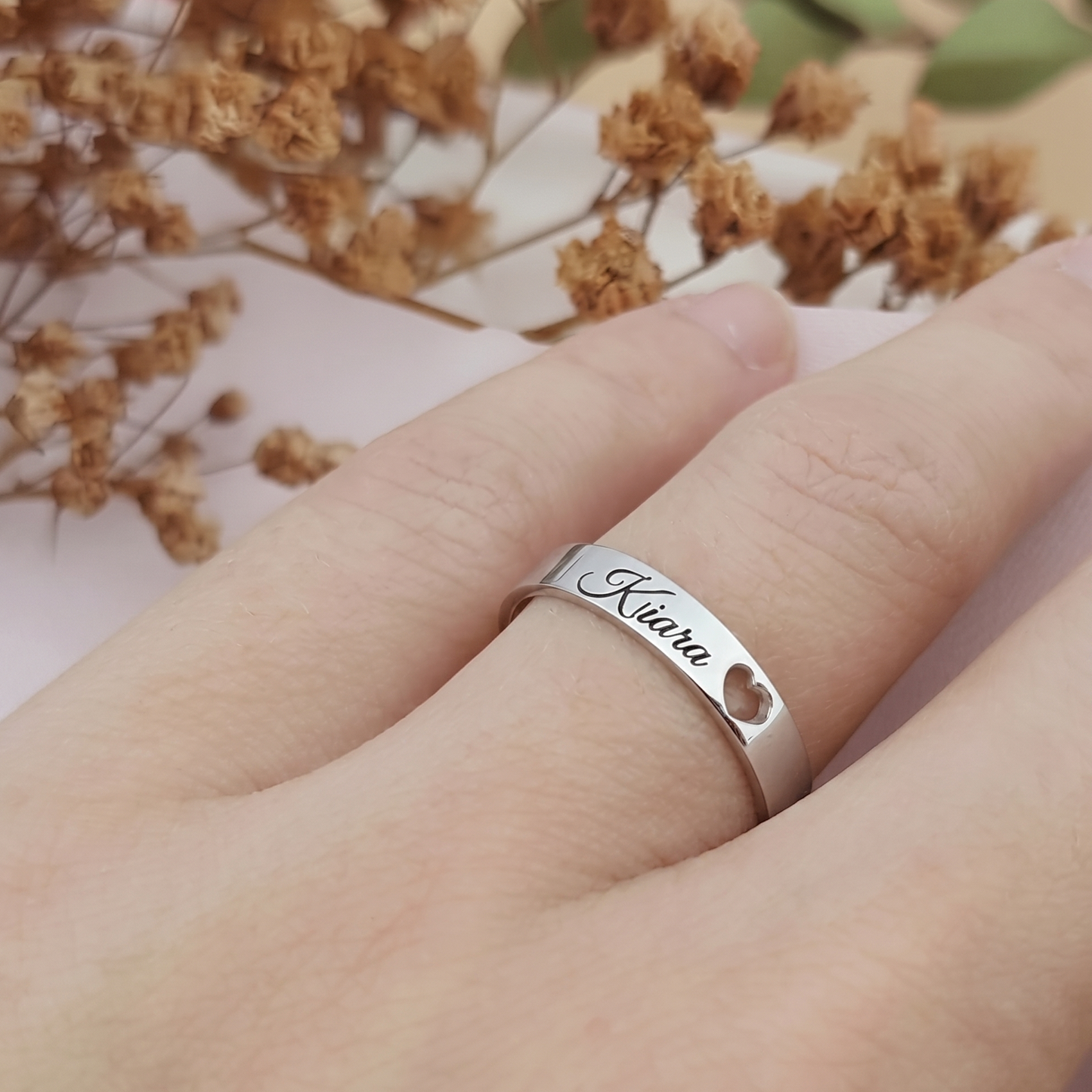 Engraved Name and Date Message Ring