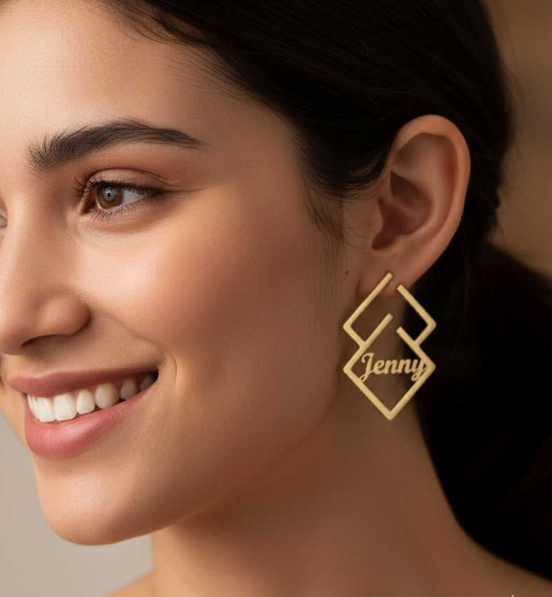 Custom Geometric Name Earrings