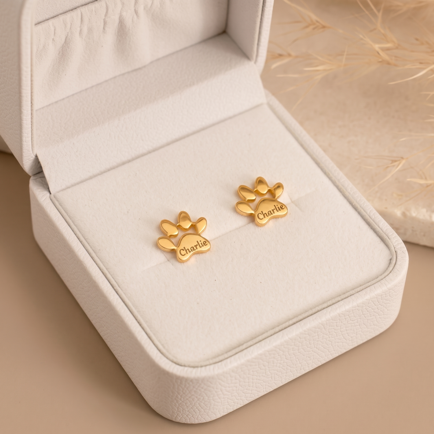 Dainty Engraved Paw Name Studs