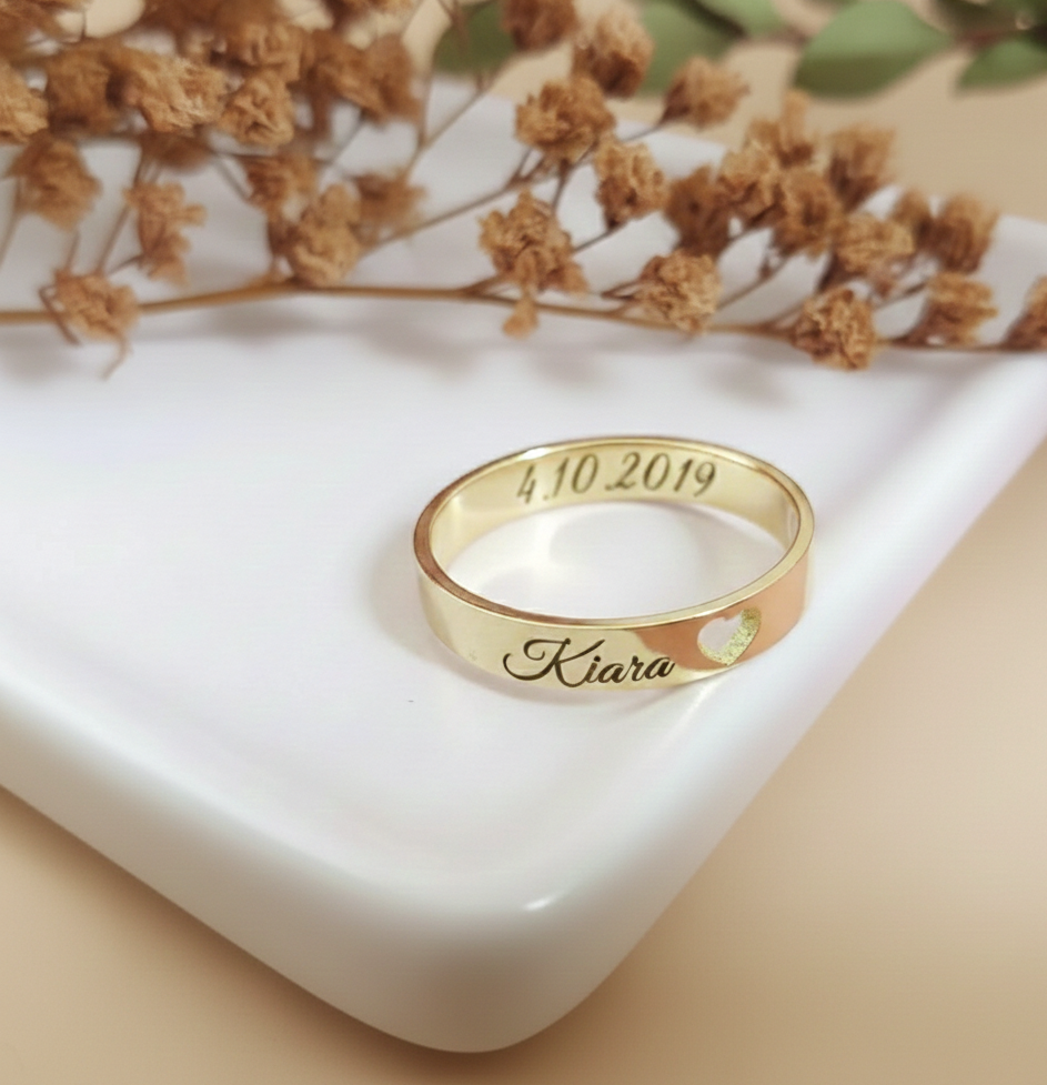 Engraved Name and Date Message Ring