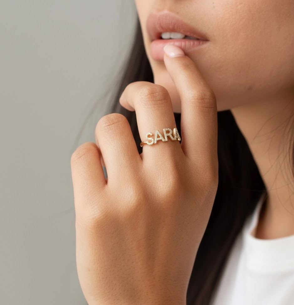 Diamond Like Custom Name Ring