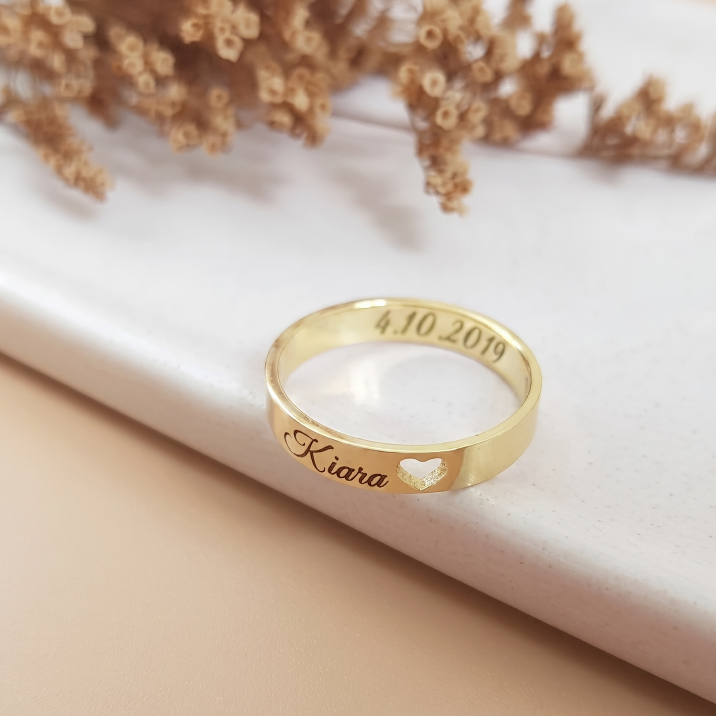 Engraved Name and Date Message Ring
