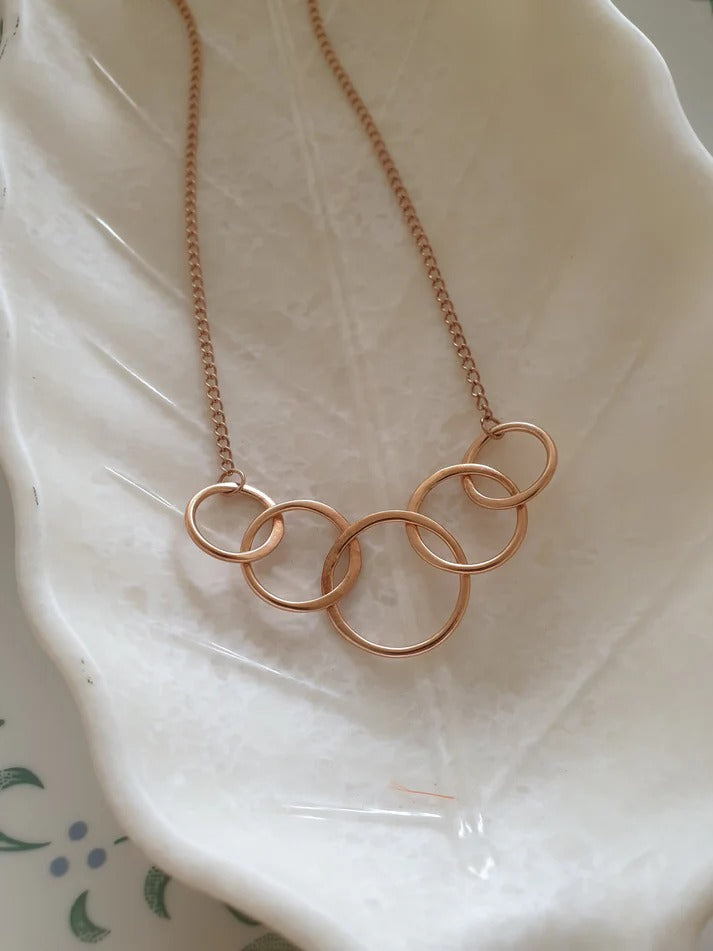 Rose Gold Five Linked Circle Necklace