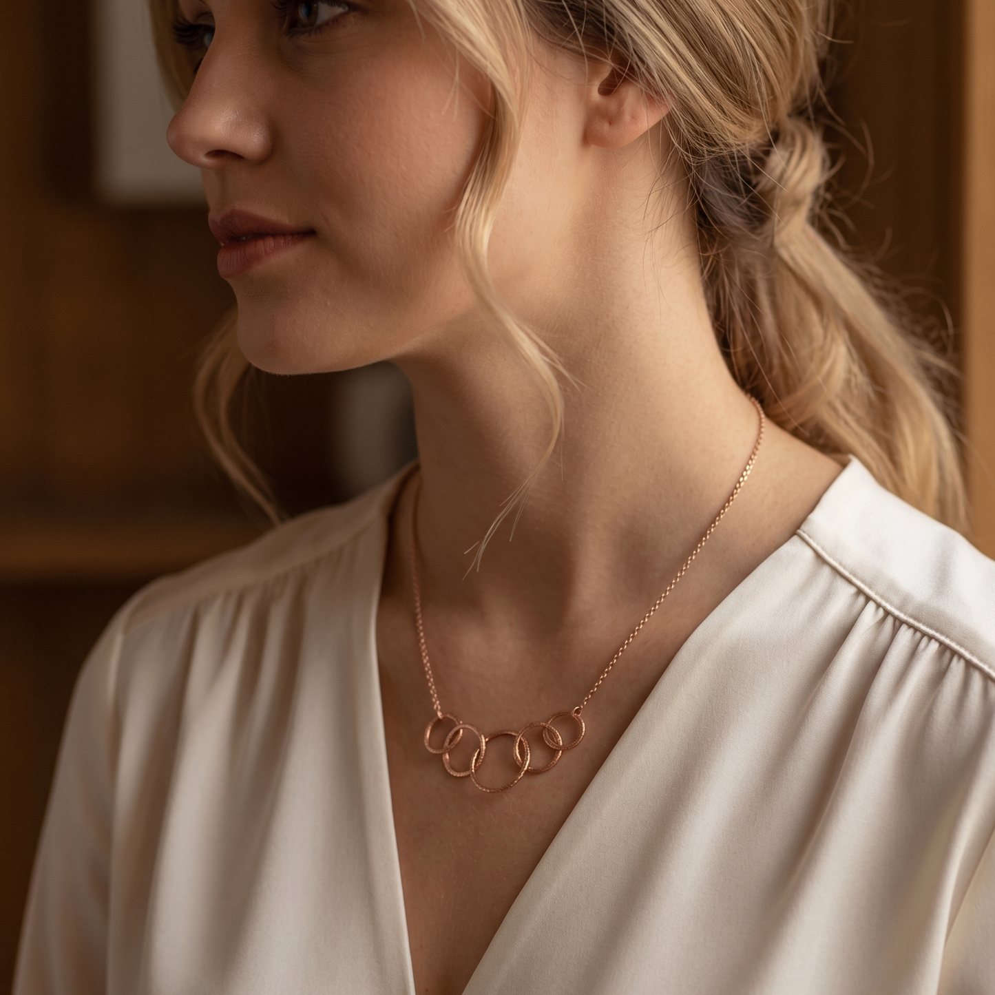 Rose Gold Five Linked Circle Necklace